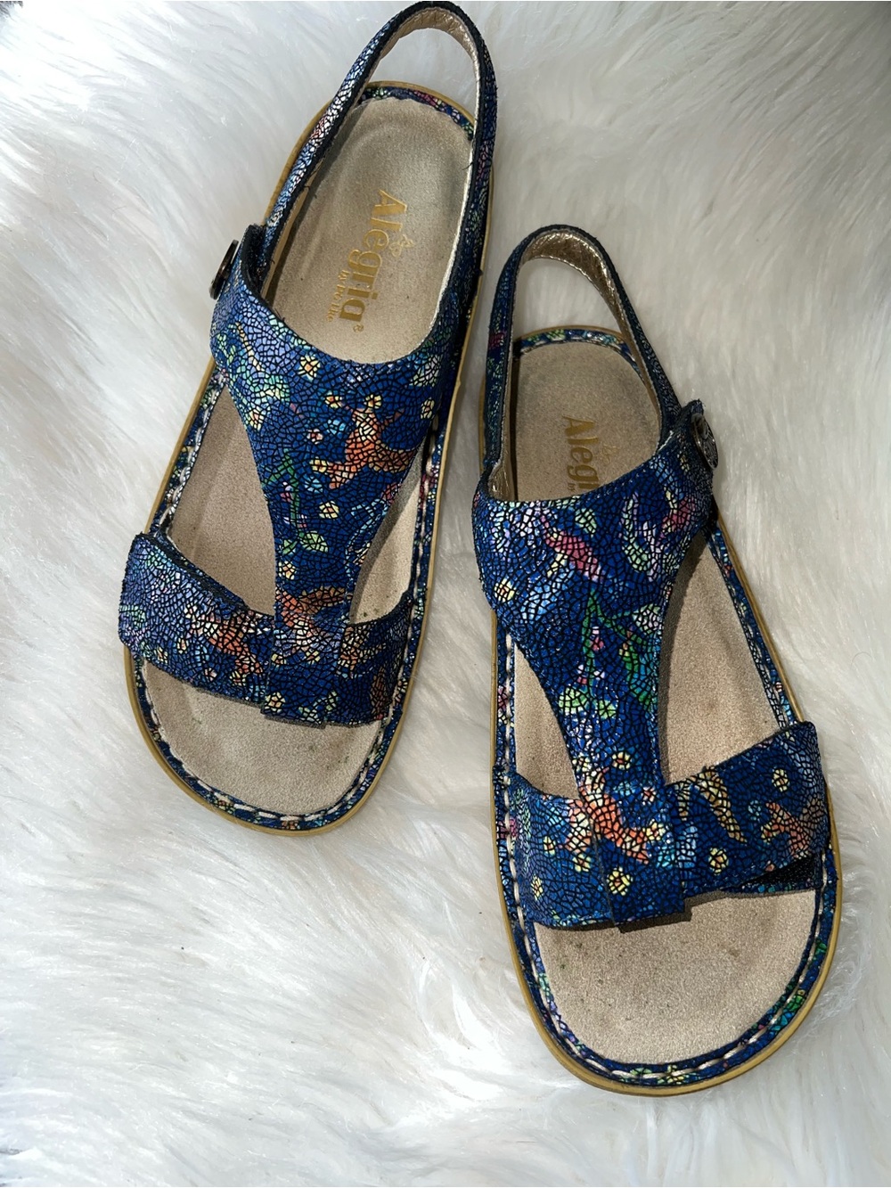 Alegria Navy Multicolor Floral Slingback Sandals